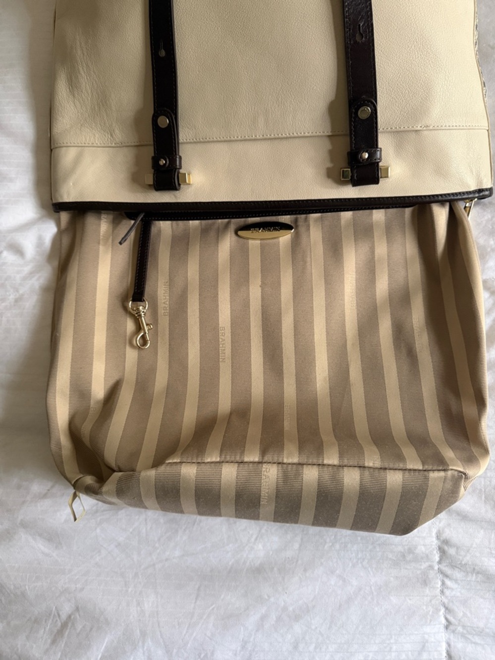 ✨ BRAHMIN Medium Asher Tote Bag Creme Solmar Grey Black Snake Python Leather✨ - Picture 11 of 11